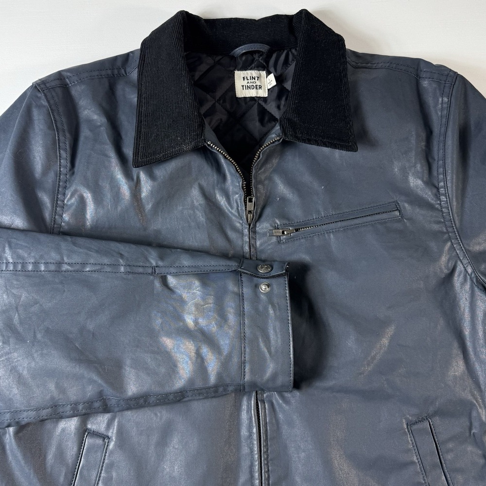 Flint And Tinder Waxed Mill Trucker Jacket Mens Large Made In USA Navy Chore